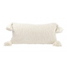 Floor 9 Chunky Knit 100% Cotton Lumbar Pillow with Poms FFLL1709